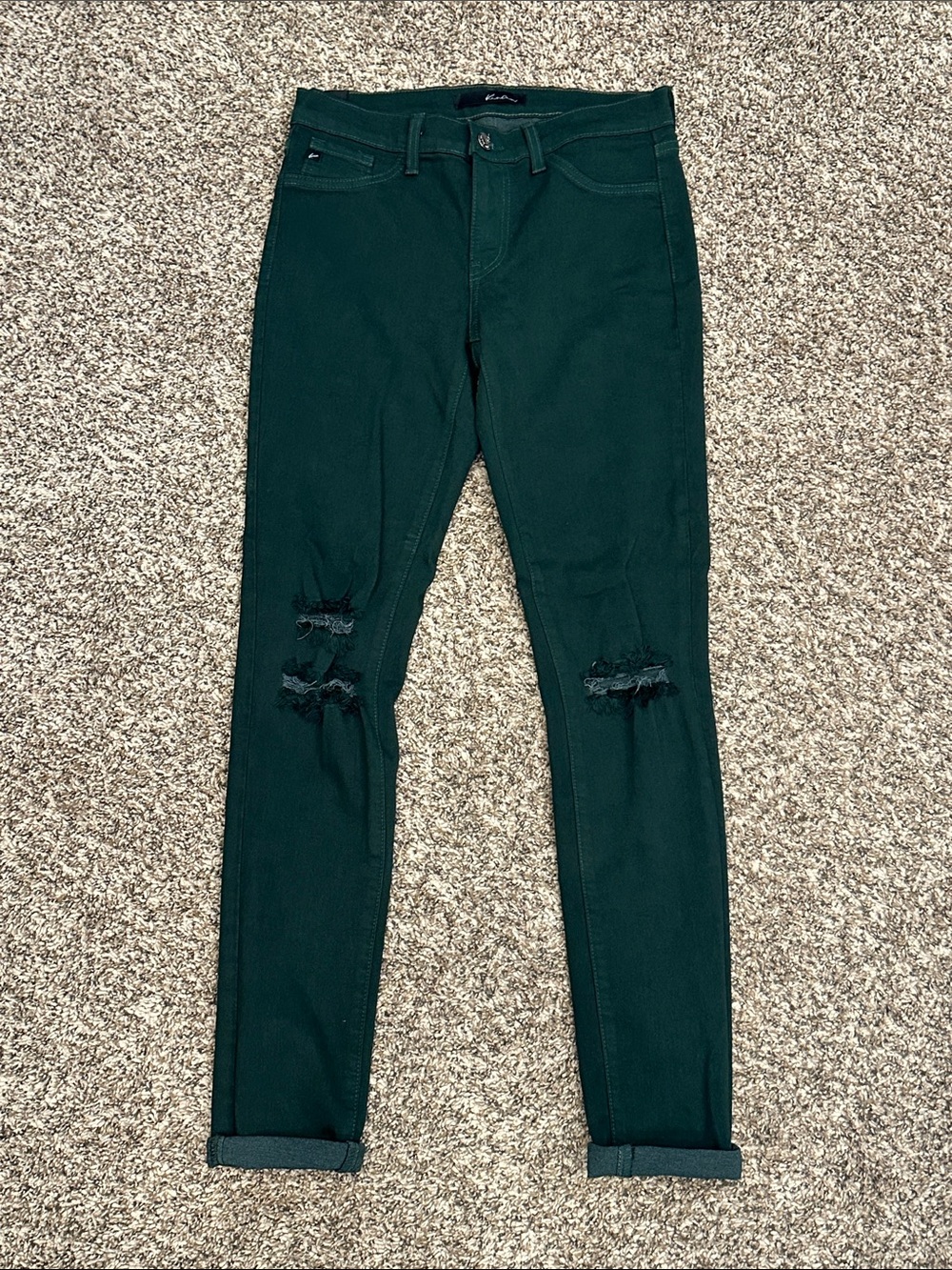 KanCan Dark Green Distressed Skinny Jeans
